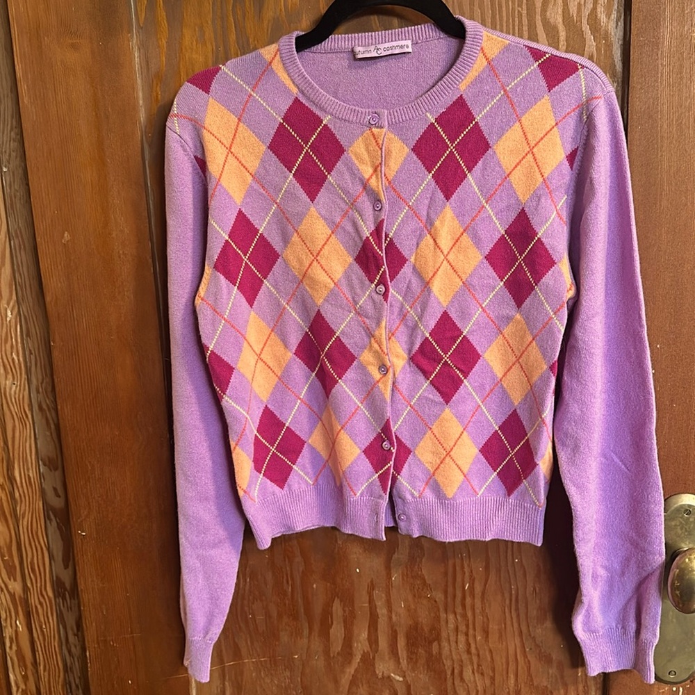 Autumn Cashmere, cardigan, Argyle, medium, new